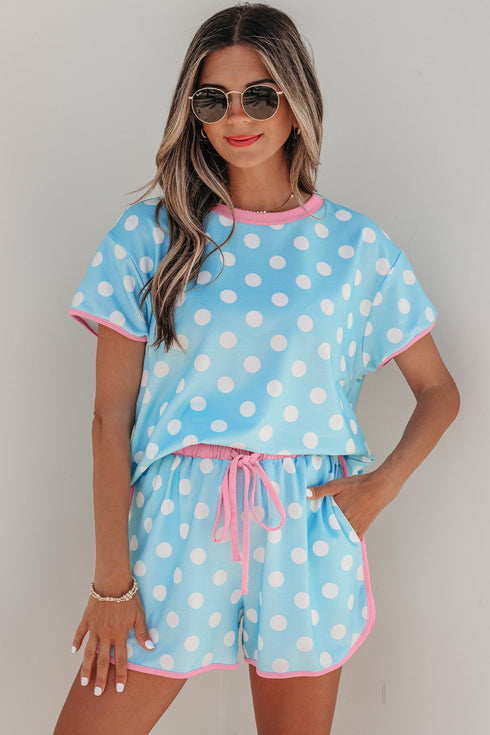 Polka Dot Contrast Trim Casual Short Set