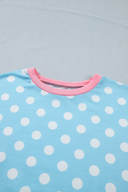 Polka Dot Contrast Trim Casual Short Set
