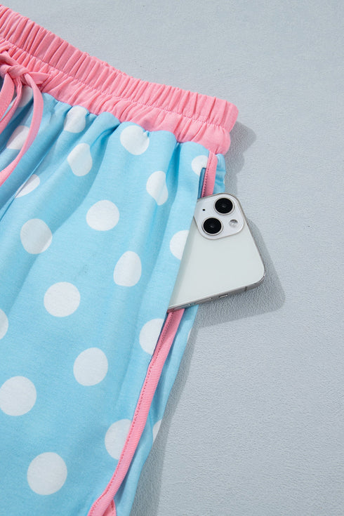 Polka Dot Contrast Trim Casual Short Set