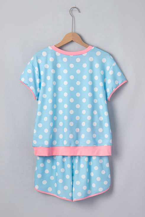 Polka Dot Contrast Trim Casual Short Set