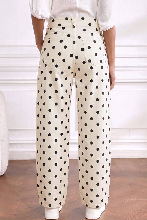 Polka Dot Curved Seam Ankle Barrel Leg Denim Jeans