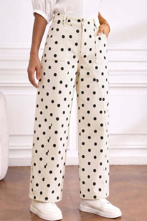 Polka Dot Curved Seam Ankle Barrel Leg Denim Jeans