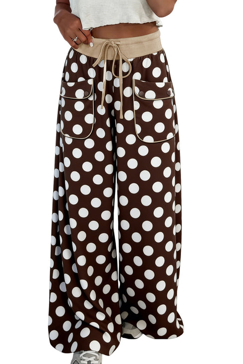 Polka Dot Drawstring Pocketed Wide Leg Pants