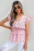 Polka Dot Drawstring Tiered Ruffle Sleeve Babydoll Blouse
