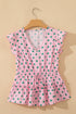 Polka Dot Drawstring Tiered Ruffle Sleeve Babydoll Blouse