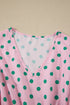 Polka Dot Drawstring Tiered Ruffle Sleeve Babydoll Blouse