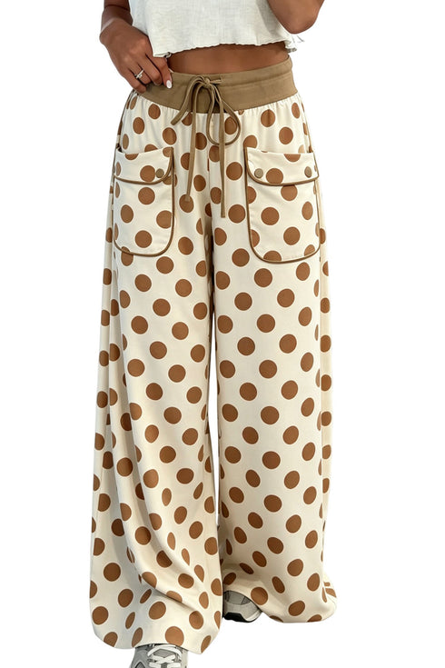 Polka Dot Drawstring Waist Pocket Relaxed Wide Leg Pants