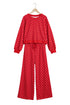 Polka Dot Drawstring Wide Leg Long Sleeve Pant Set