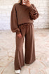 Polka Dot Drawstring Wide Leg Long Sleeve Pant Set