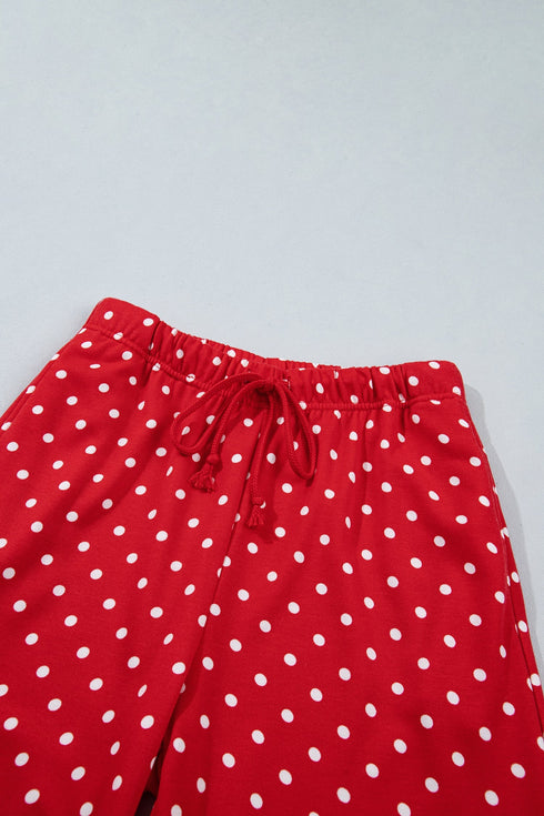 Polka Dot Drawstring Wide Leg Long Sleeve Pant Set