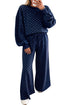 Polka Dot Drawstring Wide Leg Long Sleeve Pant Set