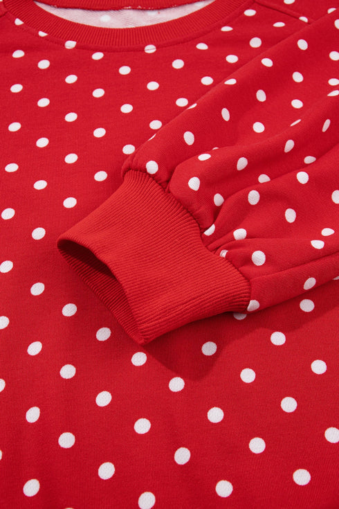 Polka Dot Drawstring Wide Leg Long Sleeve Pant Set
