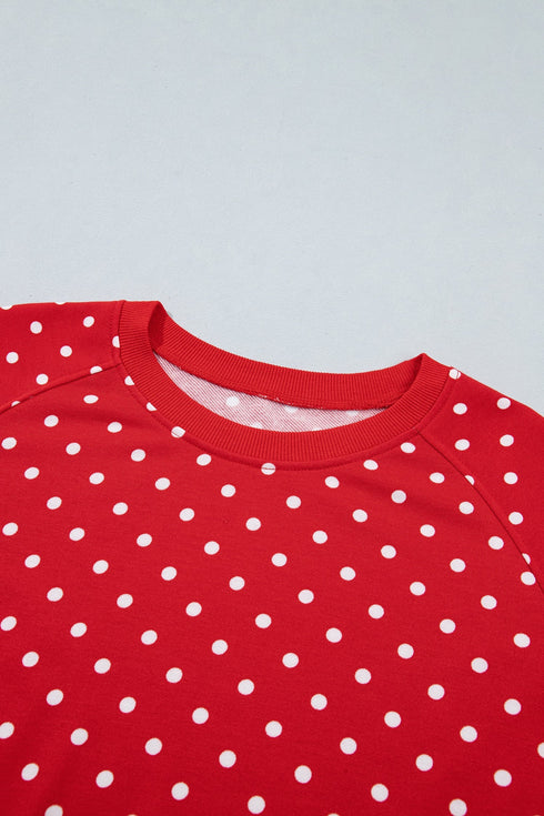 Polka Dot Drawstring Wide Leg Long Sleeve Pant Set