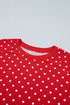 Polka Dot Drawstring Wide Leg Long Sleeve Pant Set