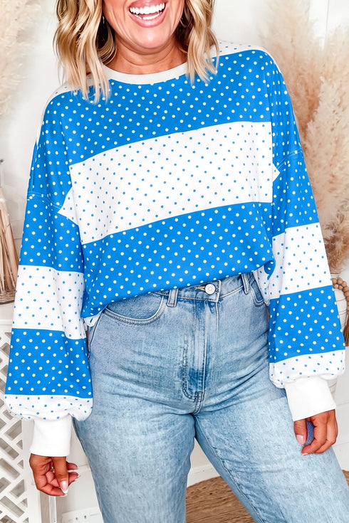 Polka Dot Drop Shoulder Long Sleeve Retro Inspired Top
