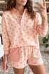 Polka Dot Drop Shoulder Polo Pullover Patch Pocket Shorts Set