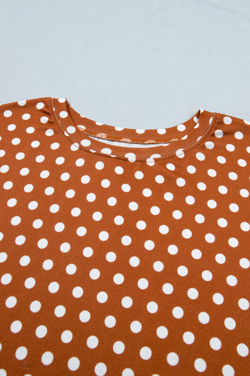 Polka Dot Dropped Shoulder Tee Matching Loungewear Set