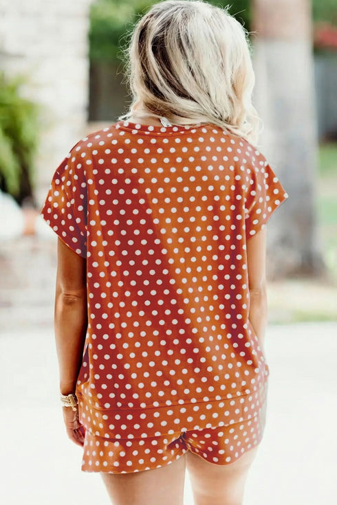 Polka Dot Dropped Shoulder Tee Matching Loungewear Set