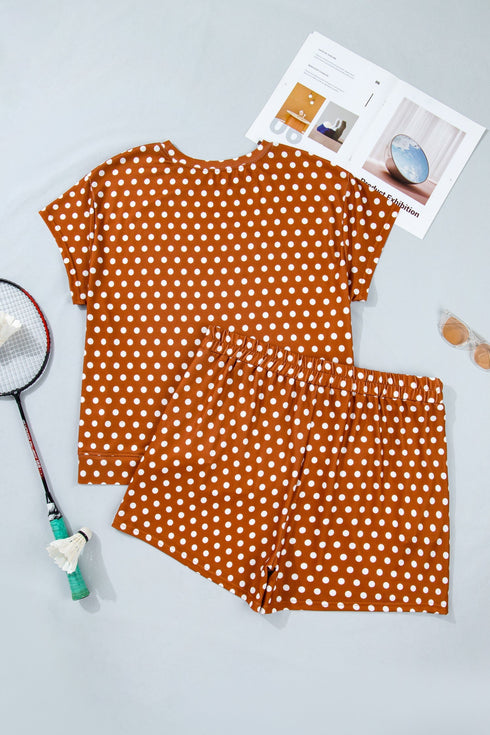 Polka Dot Dropped Shoulder Tee Matching Loungewear Set