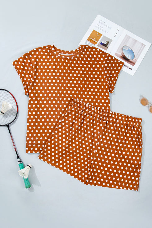 Polka Dot Dropped Shoulder Tee Matching Loungewear Set