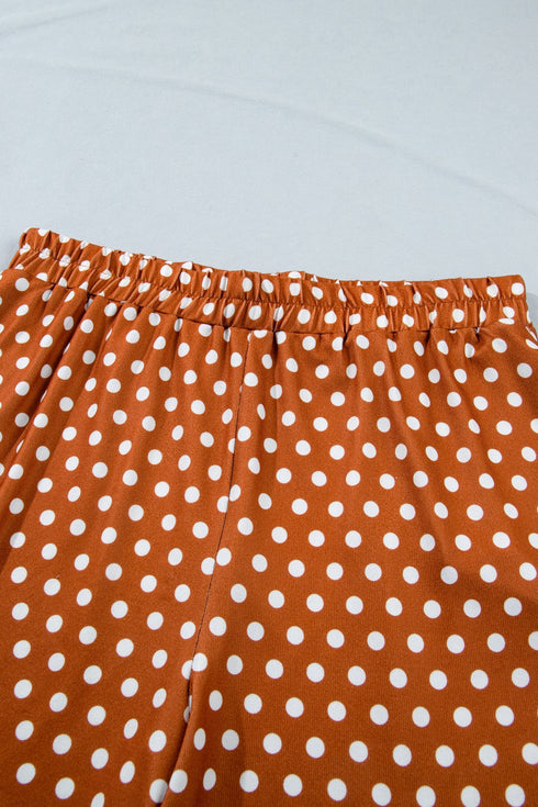 Polka Dot Dropped Shoulder Tee Matching Loungewear Set