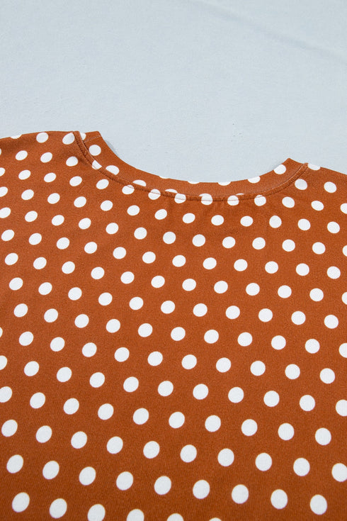 Polka Dot Dropped Shoulder Tee Matching Loungewear Set