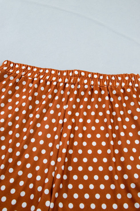 Polka Dot Dropped Shoulder Tee Matching Loungewear Set