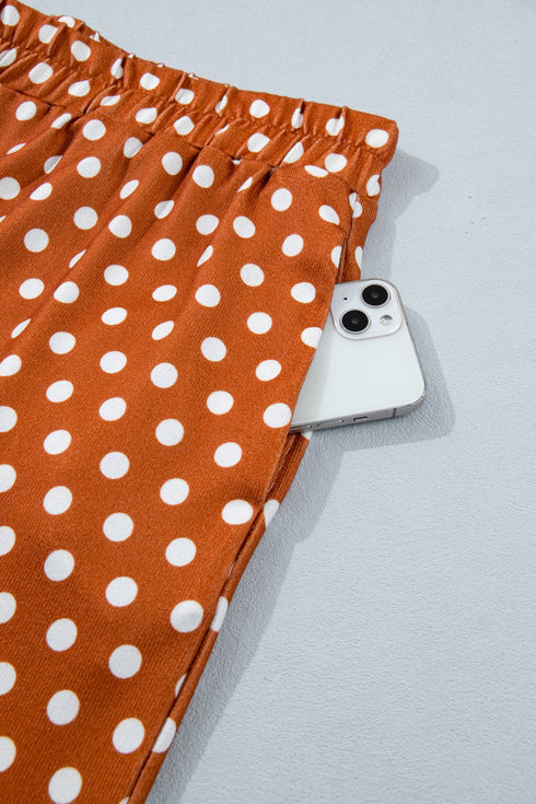 Polka Dot Dropped Shoulder Tee Matching Loungewear Set