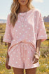 Polka Dot Exposed Seam Loose Tee Drawstring Short Set