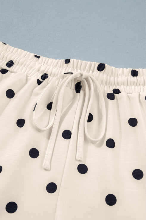 Polka Dot Exposed Seam Loose Tee Drawstring Short Set