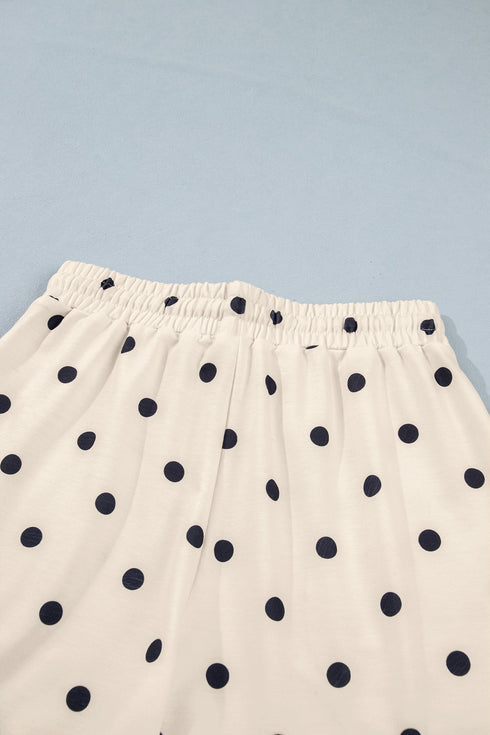 Polka Dot Exposed Seam Loose Tee Drawstring Short Set