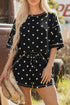 Polka Dot Exposed Seam Loose Tee Drawstring Short Set