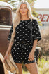 Polka Dot Exposed Seam Loose Tee Drawstring Short Set