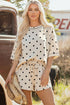 Polka Dot Exposed Seam Loose Tee Drawstring Short Set