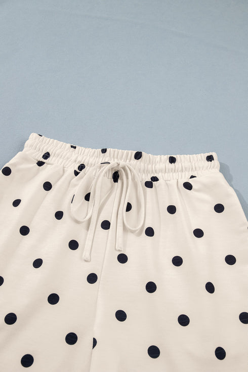 Polka Dot Exposed Seam Loose Tee Drawstring Short Set