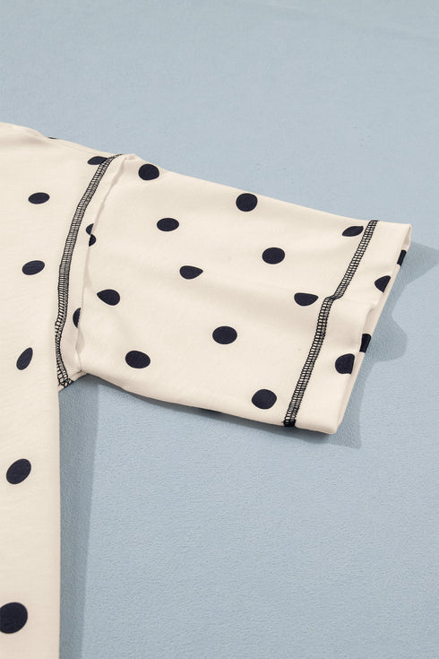Polka Dot Exposed Seam Loose Tee Drawstring Short Set