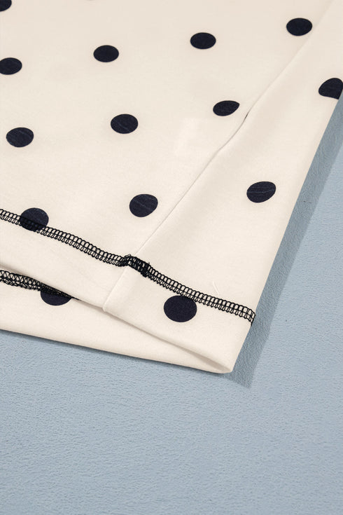 Polka Dot Exposed Seam Loose Tee Drawstring Short Set