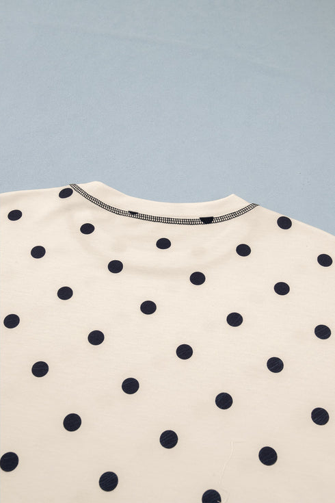 Polka Dot Exposed Seam Loose Tee Drawstring Short Set