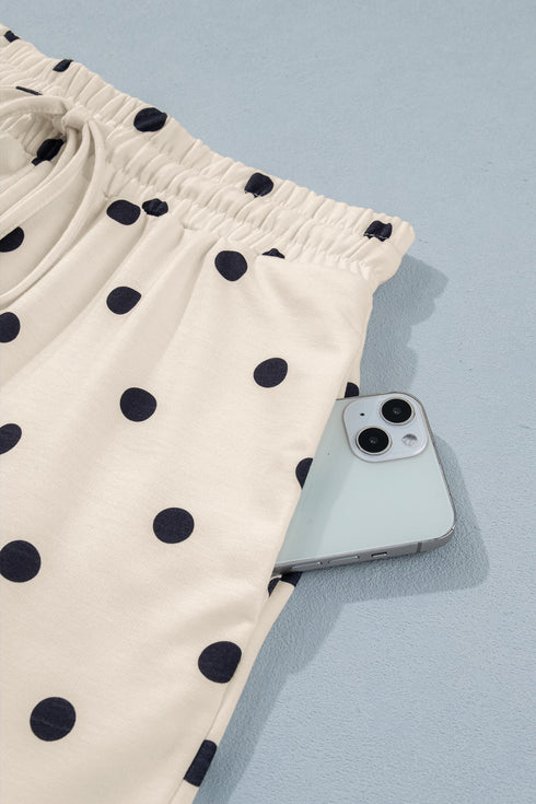 Polka Dot Exposed Seam Loose Tee Drawstring Short Set