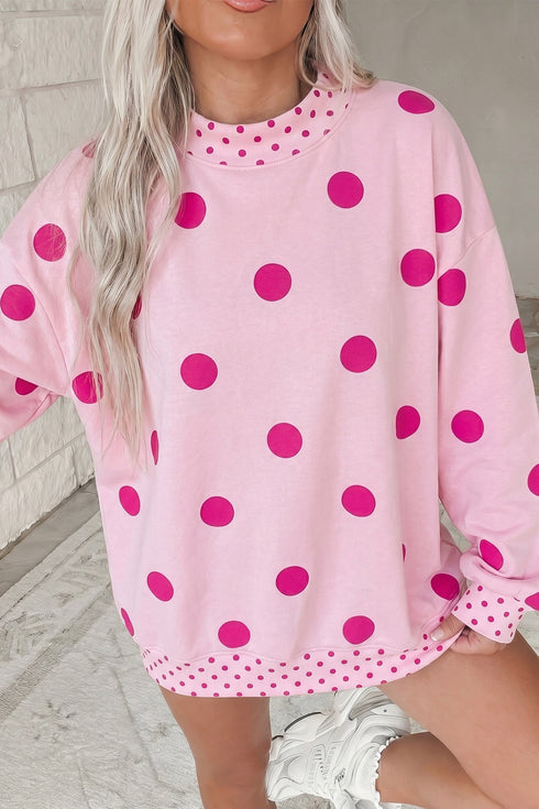Polka Dot Framed Mock Neck Oversized Tunic Sweatshirt