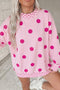 Polka Dot Framed Mock Neck Oversized Tunic Sweatshirt