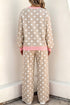 Polka Dot Framed Trim Long Sleeve Drawstring Shift Pant Set