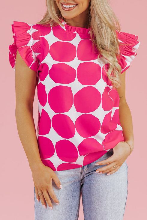 Polka Dot Frilled Collar Flutter Sleeve Blouse
