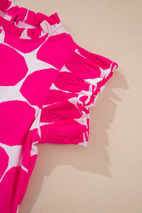 Polka Dot Frilled Collar Flutter Sleeve Blouse