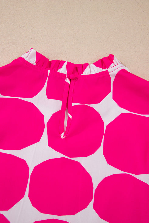 Polka Dot Frilled Collar Flutter Sleeve Blouse