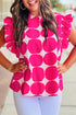 Polka Dot Frilled Collar Flutter Sleeve Blouse