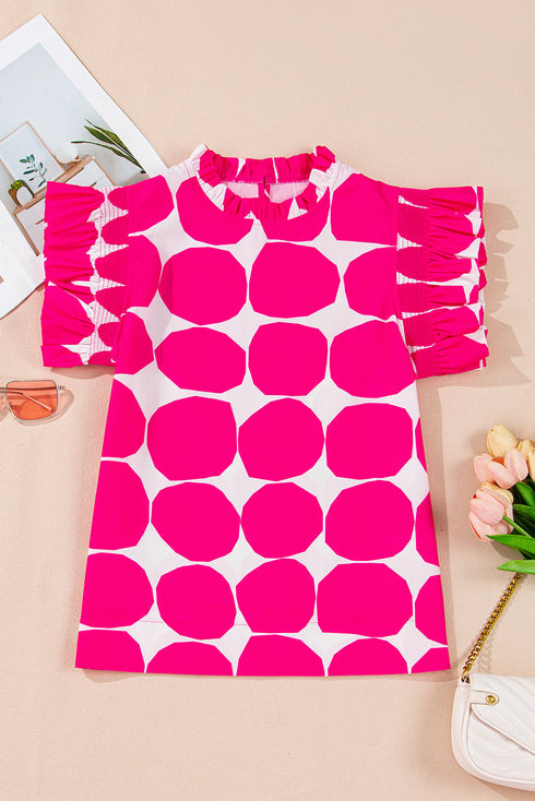 Polka Dot Frilled Collar Flutter Sleeve Blouse