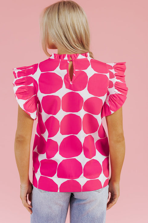 Polka Dot Frilled Collar Flutter Sleeve Blouse