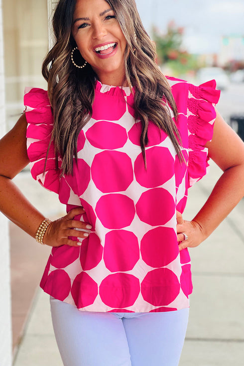 Polka Dot Frilled Collar Flutter Sleeve Blouse