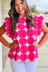 Polka Dot Frilled Collar Flutter Sleeve Blouse